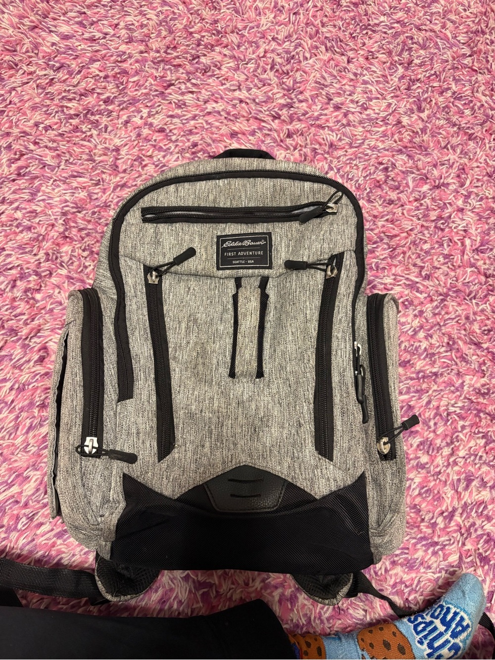 Eddie Bauer Heather Gray Men's Multi-Pocket Backpack with Black Trim